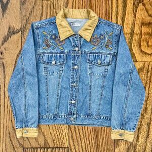 Vintage y2K Floral Embroidered Denim Bomber Jacket